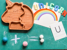 Load image into Gallery viewer, Wooden Unicorn Toddler Plate - Montessori - Waldorf Sensory Tray
