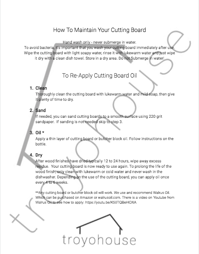 Cutting Board Care Instructions